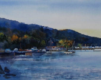 Watercolor landscape, Hudson River Print, Watercolor landscape print, Hudson River New York, 12 x 18 inch print