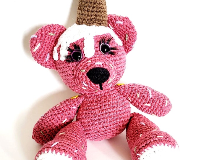 Featured listing image: Handmade Crochet Bear, Ice Cream Bear, Handmade Bear, Stuffed Animal, Bear Toy