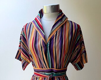 Vintage 1970's Multistripe Dress with Sash Belt