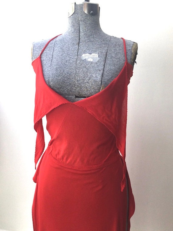 Vintage 1970's Stephen Burrows Red Jersey Wrap Dr… - image 5