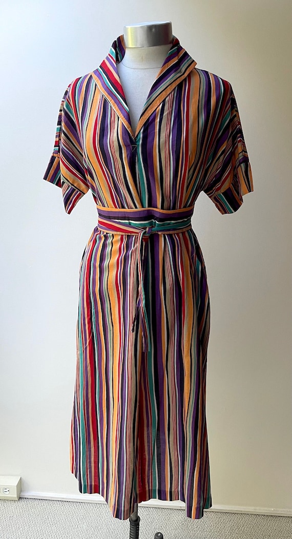 Vintage 1970's Multistripe Dress with Sash Belt