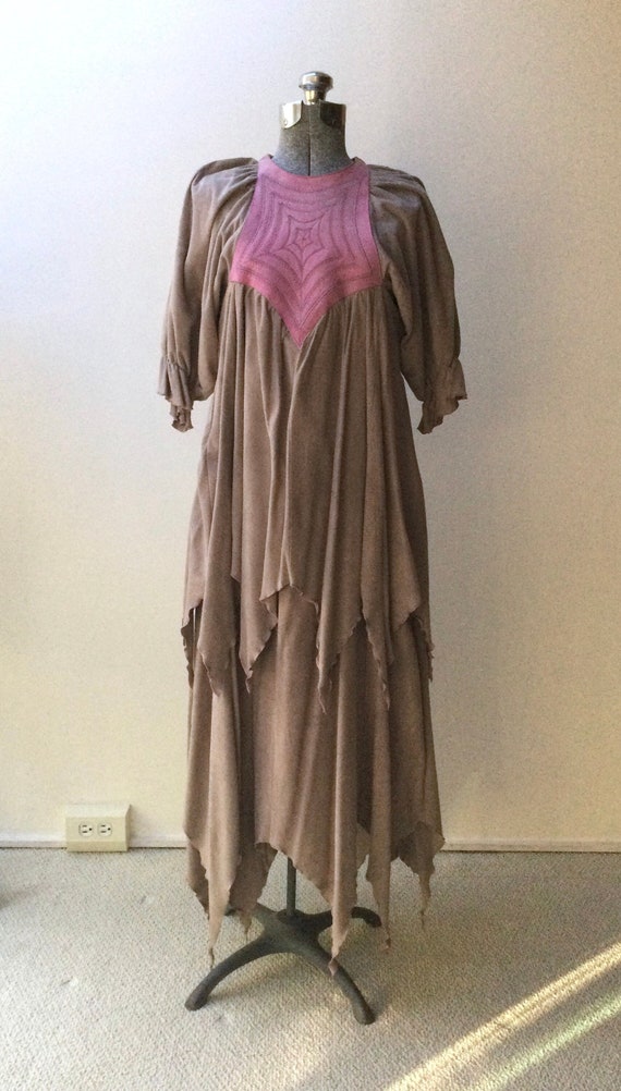 1960s Pat Mariner Pink and Grey Suede Cobweb Dress