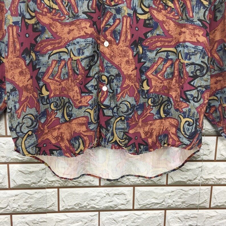 Vintage 90s Abstrack Artwork Royalty Classic Novelty Baroque Psychedelic Luxury Buttondown Rayon Shirt Size XL