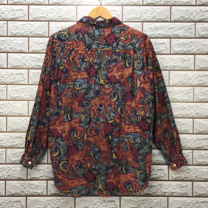 Vintage 90s Abstrack Artwork Royalty Classic Novelty Baroque Psychedelic Luxury Buttondown Rayon Shirt Size XL