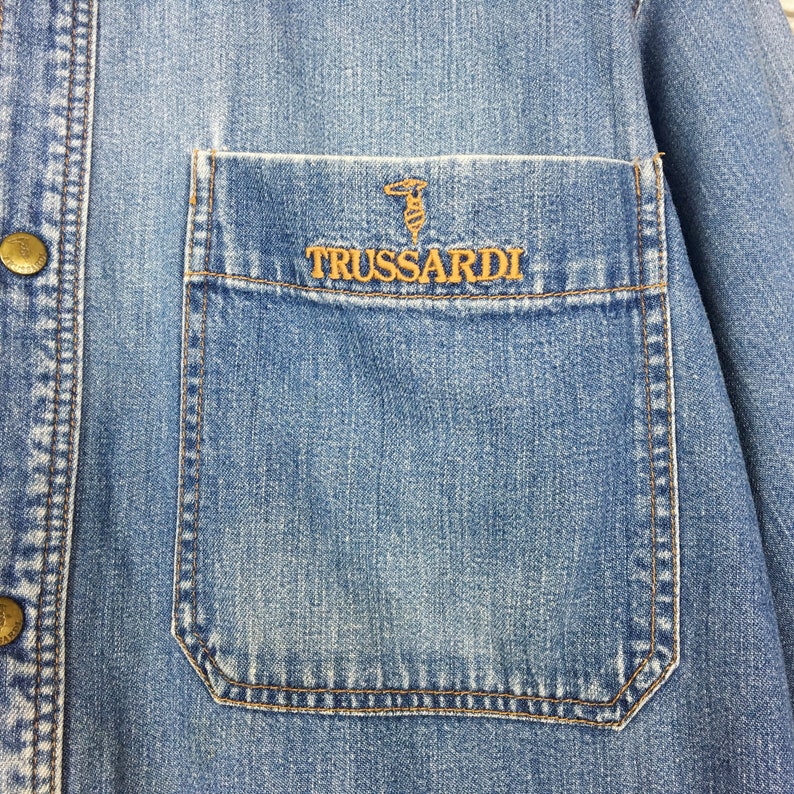 Vintage 90/'s TRUSSARDI Denim Trussardi Buttondown Shirt Flannel Western Blue Jeans Size M