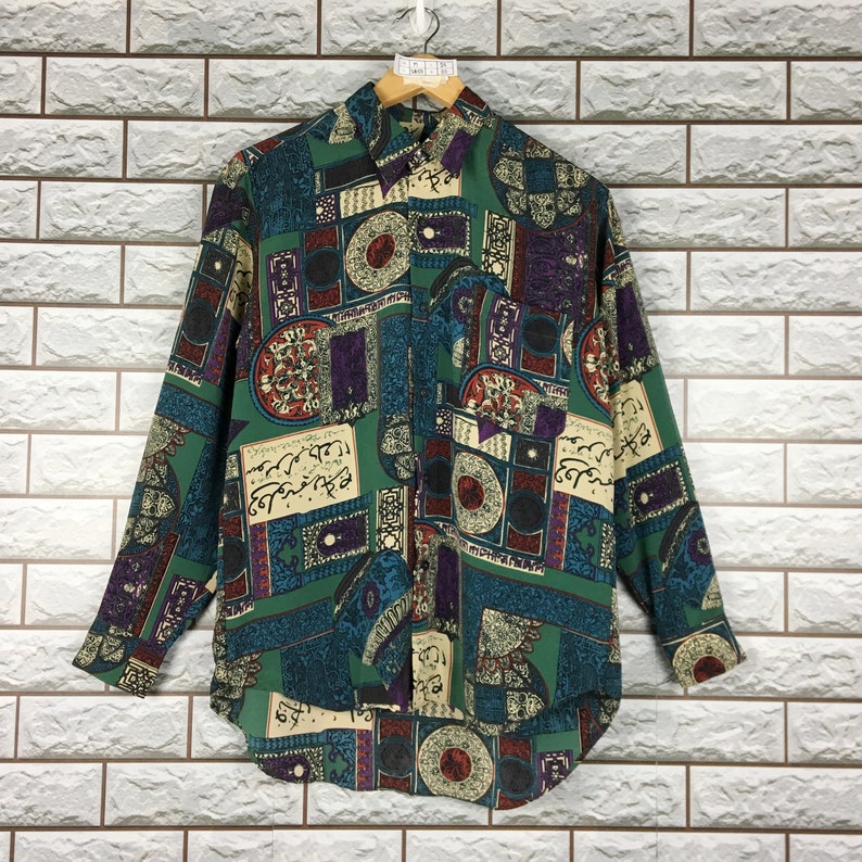 Vintage 90s Sentarser Royalty Baroque Classic Gold Chain Luxury Buttondown Shirt Size M