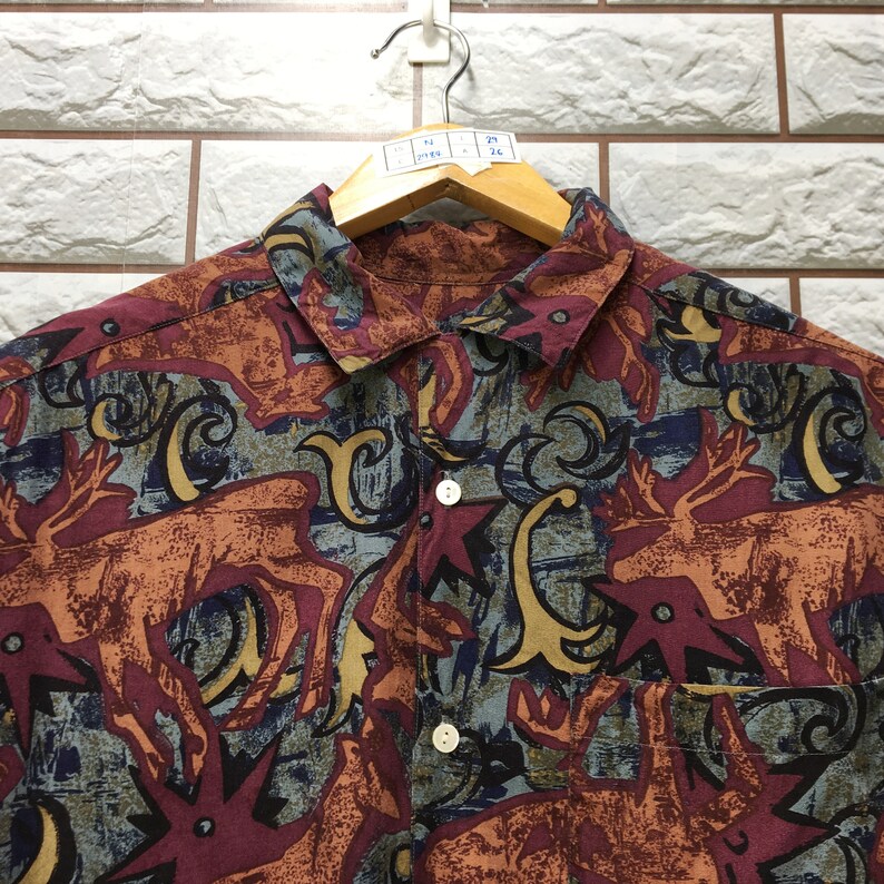 Vintage 90s Abstrack Artwork Royalty Classic Novelty Baroque Psychedelic Luxury Buttondown Rayon Shirt Size XL