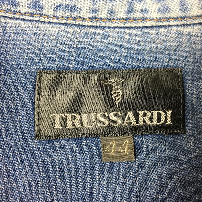 Vintage 90/'s TRUSSARDI Denim Trussardi Buttondown Shirt Flannel Western Blue Jeans Size M