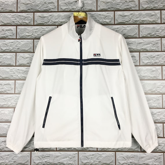 FILA Windbreaker Medium Vintage 90s Fila White Sport Sportswear Windbreaker Hoodie Jacket Size M FILA Windbreaker Medium Vintage 90s Fila White Sport Sportswear Windbreaker Hoodie Jacket Size M