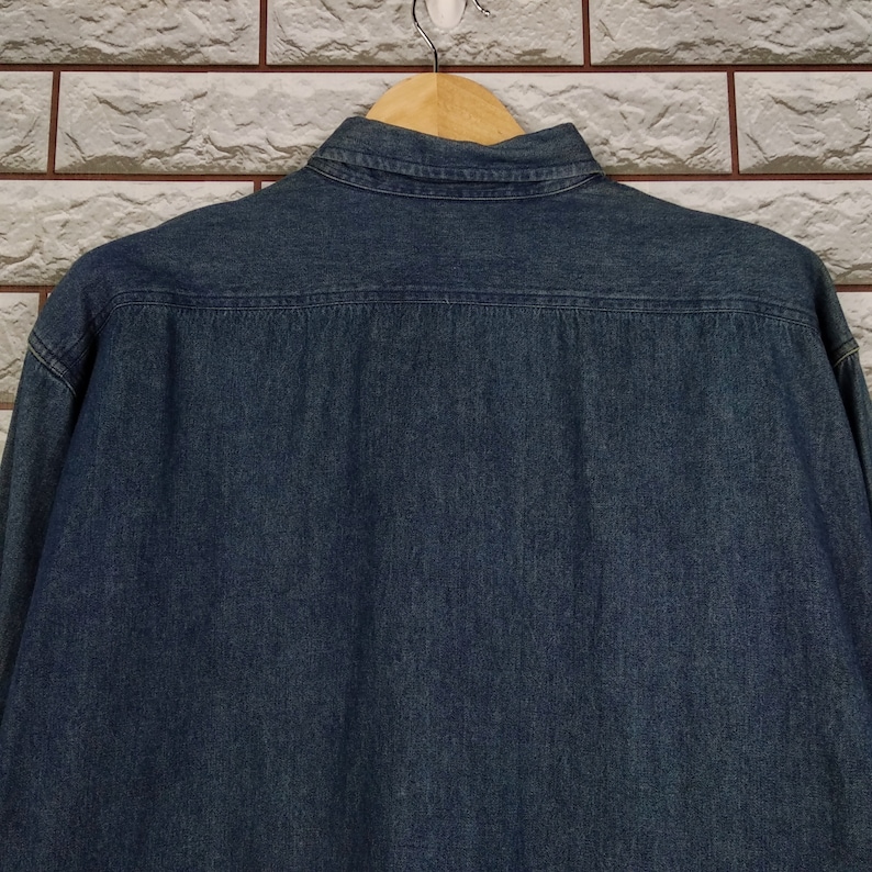 KARL HELMUT Denim Shirt Vintage Karl Helmut All Over Print Patchwork Buttondown Oxfords Japan Shirt LXL