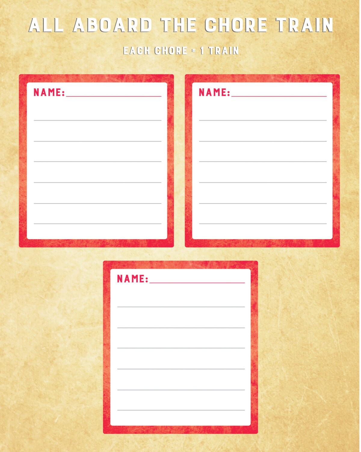 Printable Chore Chart, Job Chart, Train Game 5 Players, Red - Etsy ...