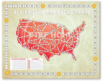 Printable Chore Chart, Job Chart, Train Game - 5 players, red