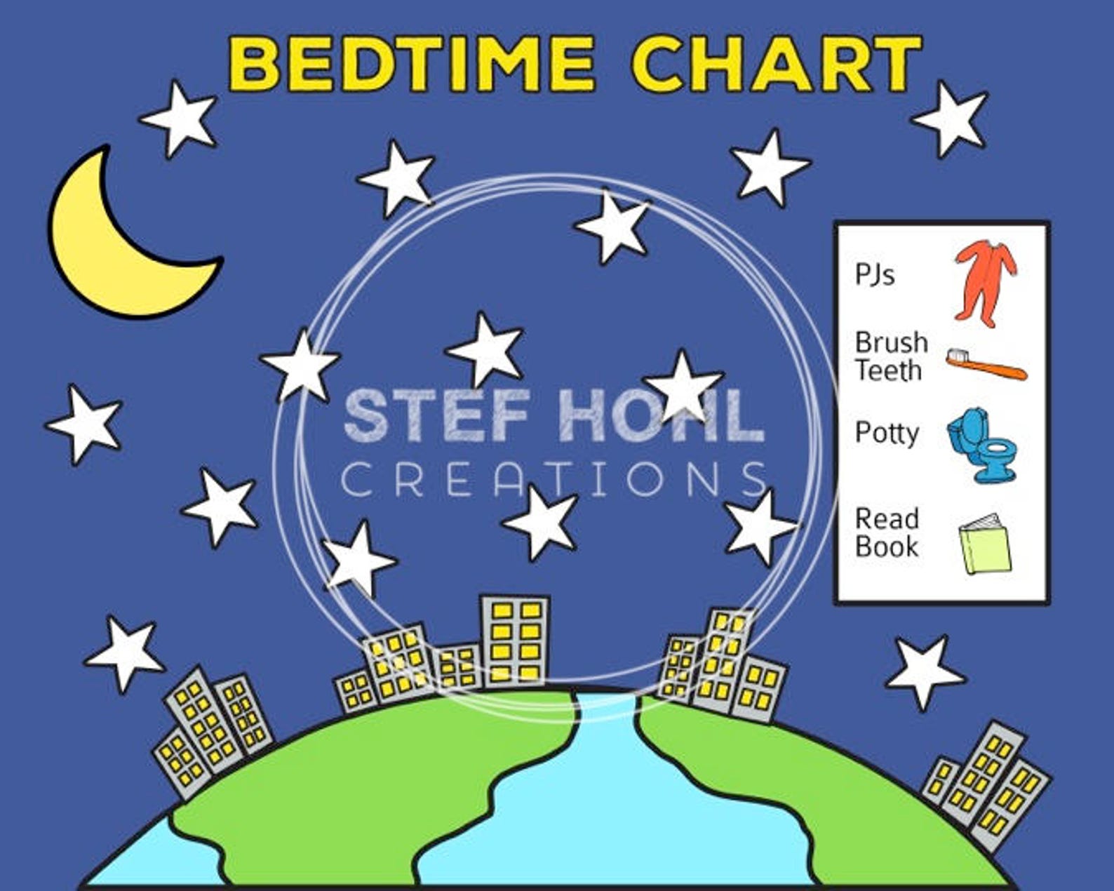 Printable Bedtime Routine Chart, Digital JPEG, Instant Download - Etsy