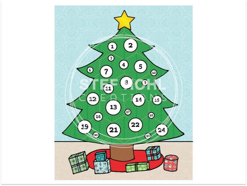 Christmas Tree Advent Calendar Christmas Countdown Printable JPEG
