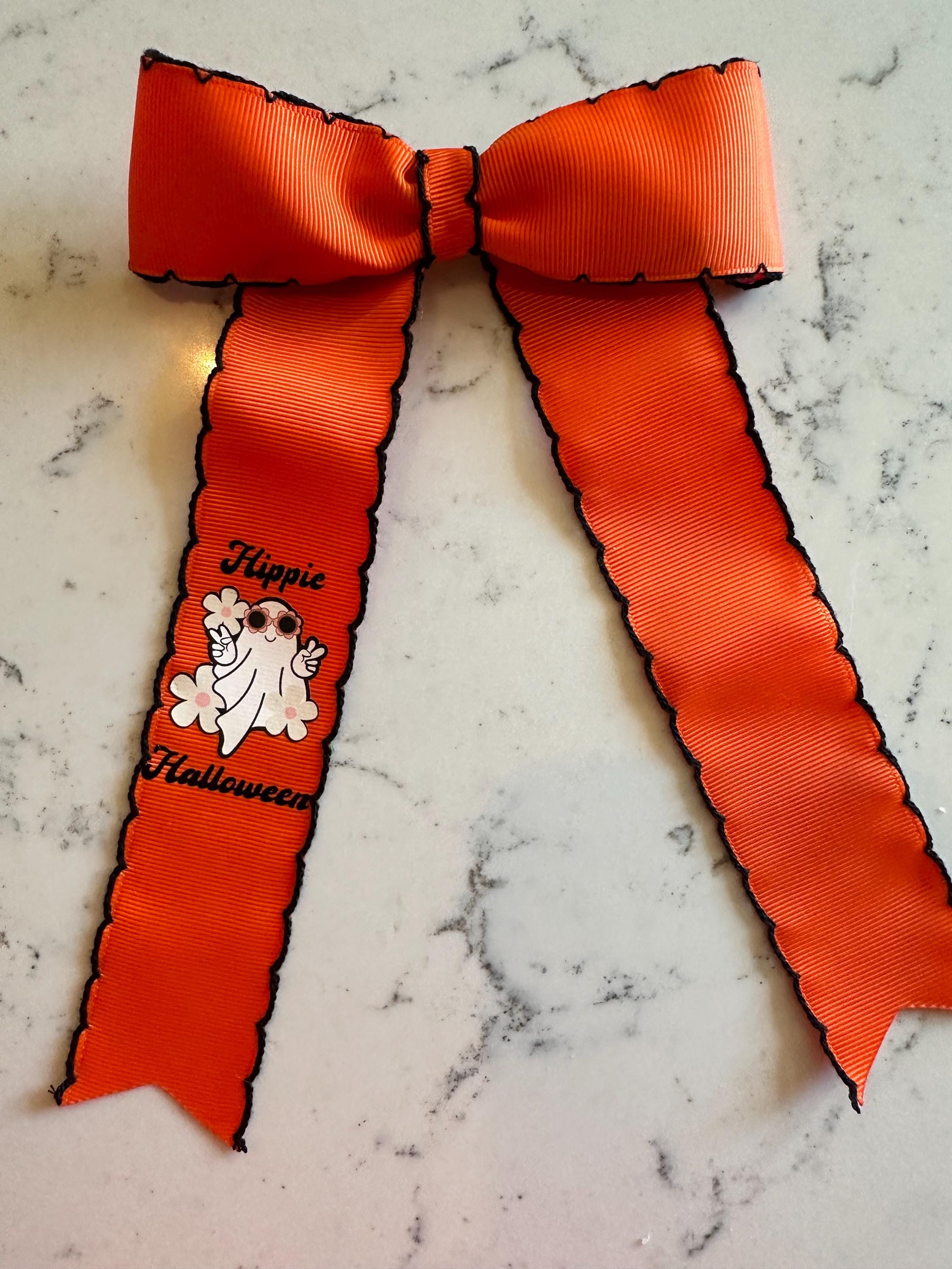 Halloween Hair Ribbon, No Diggity, bag it up, Hippie Halloween, boot scootin spooky, Bow Gift for Girls, Clip or Ponytail Band, Moon Stitch