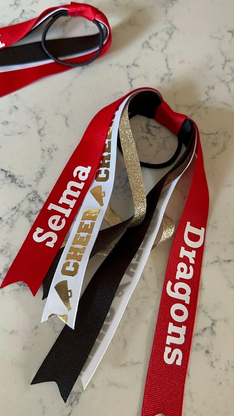Custom Cheerleader Hair Ribbon, Ponytail Hair Ties, Streamer Bow ...