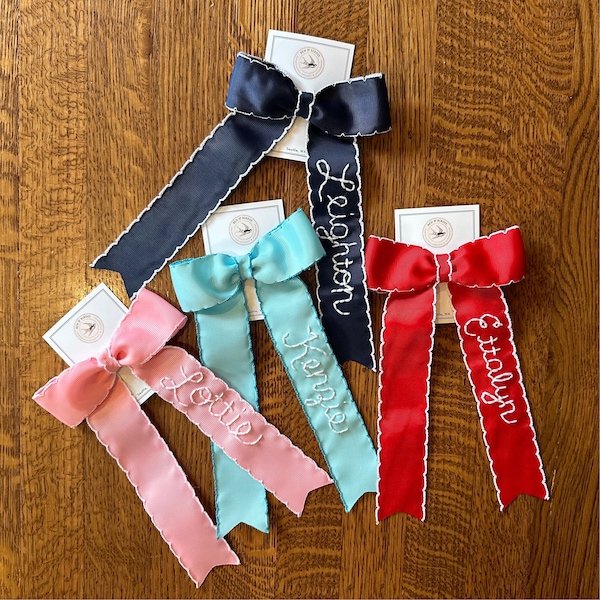 Cinta para el cabello bordada a mano personalizada, con clip de puntada lunar, para vacaciones, Pascua, niña de las flores, cumpleaños, escuela, regalo cosido para niñas