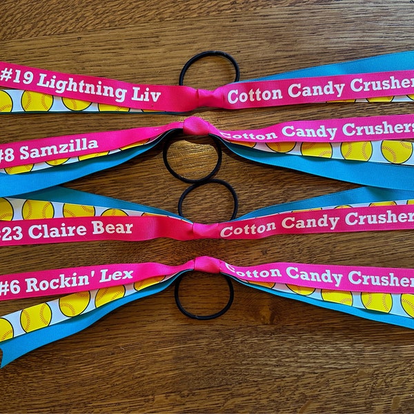 Custom Softball Ribbons, Personalized Sports Team Ribbon, Pony-O Ponytail Hair Ties, Softball Streamer Bow Gift for Girls