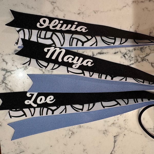 Custom Volleyball Team Sport Ribbons, Pony-O Hair Ties, Streamer Bows, and Personalized Gifts For Girls