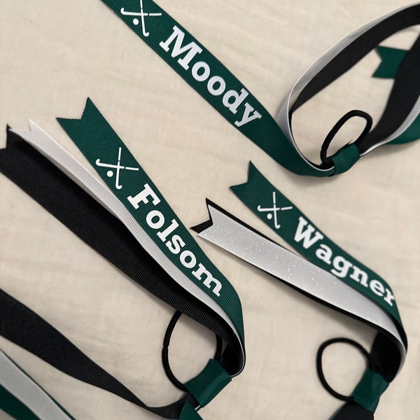 Custom Field Hockey Ribbons, Lacrosse Team Sport Ribbons, Pony-O Ponytail Hair Ties, Streamer Bows, and Personalized Gifts For Girls