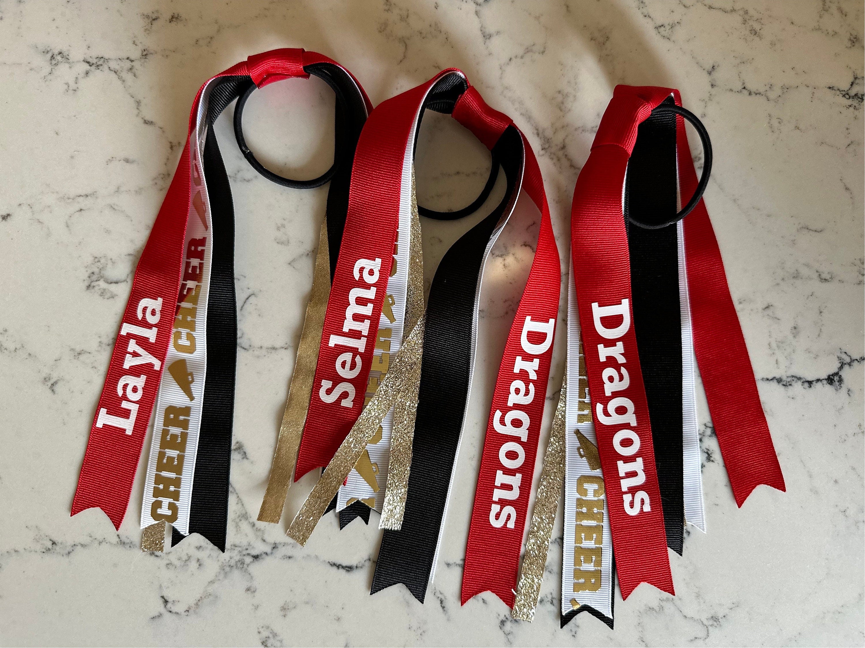 Deca Ribbon Custom Cheerleader Hair Ribbon, Ponytail Hair Ties, Streamer Bow ...