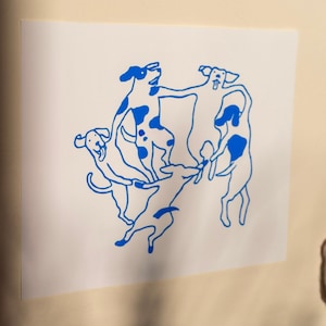 MATISSE blue spotted dancing dogs print