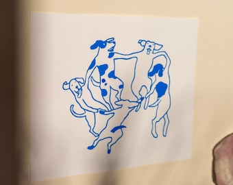 MATISSE blue spotted dancing dogs print