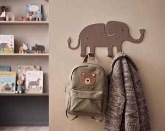 Perchero de pared con forma de elefante para niños, perchero con forma de animal, gancho de pared de metal bonito, decoración para la habitación infantil, organizador para guardería, soporte para mochilas
