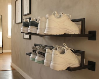 Industrial Metal Wall Mount Shoe Rack: Rustic Hallway Decor