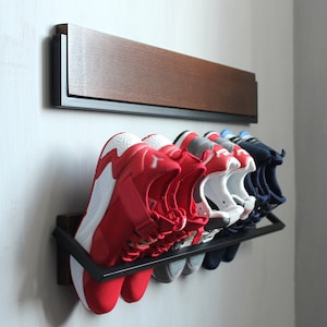 Set two wall mounted shoe rack | Shoe rack entryway | Industrial shoe shelf hallway decor | Reclaimed custom shoe rack |Outdoor shoe rack