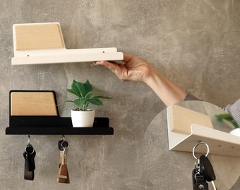 Grooved Walnut And Ash Solid Wood Magnetic Key Holder, Magnetic Key Holder, Modern Wall Mail Holder, Glass Shelf, Key Organizer For Entryway