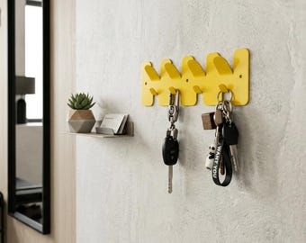 Contemporary Metal Key Rail, Modern Entryway Wall Decor with Hooks, Matte Black Key Storage, Minimalist Mudroom Organizer