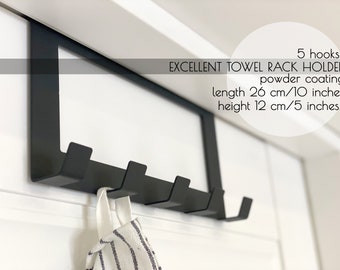 Hanger on door, Front door hanger, Home Decoration, Kitchen towel hanger, Black Coat Hook Metal, No Drill Hole Needed Door Hanger