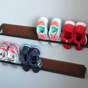 Set two wall mounted shoe rack Shoe rack entryway Industrial shoe shelf hallway decor Reclaimed custom shoe rack Outdoor shoe rack zdjęcie 4