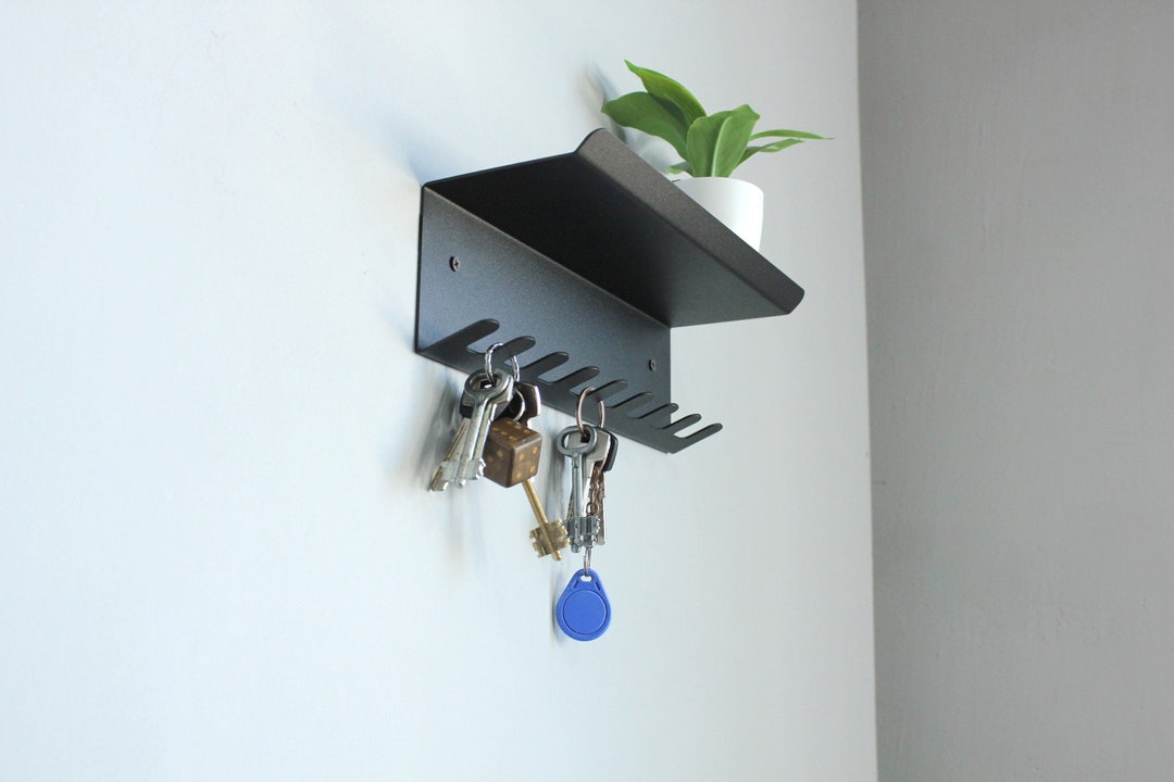 Wall Mounted Metal Key & Mail Holder Shelf: Modern Entryway Organizer ...