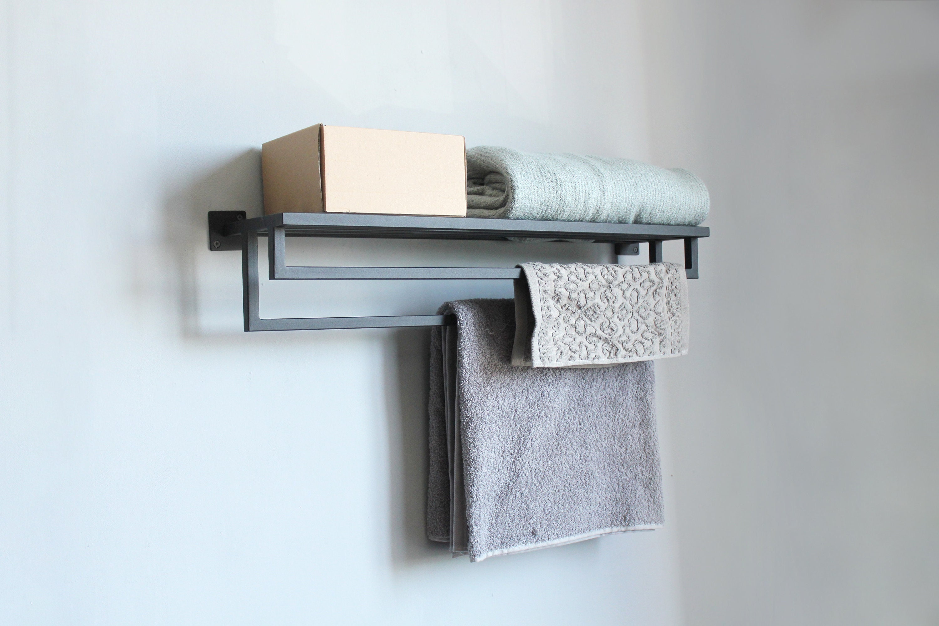 Towel Rack for Bathroom, Towel Holder, Towel Hanger, Towel Organiser With  Wooden Board, Wall Mount Storage Shelf, Handtuchhalter Mit Ablage 