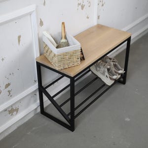 Hallway Minimalist Shoe Rack Bench, Bonus Dad Gift, Entryway Bench, Handmade Bench, Home Decor Bench, Storage Bench Metal with Wood Seat
