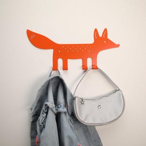 Kids wall coat fox rack, children room wall clothes hanger, nursery decor, animal wall hook, organization for kid, baby room storage