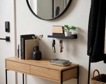 Llavero moderno para pared, organizador de entrada con estante, perchero metálico para llaves, soporte para correo, estante flotante para entrada, regalo de inauguración de casa