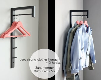 Suits hanger with cross bar, Metal wall coat hanger, Laundry storage, Clothes drying bar, Wall mounted coat rack, T-shirt Hanger