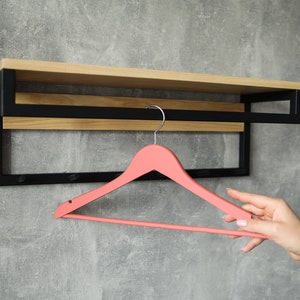 Entryway Organizer / Wall Rack / Entryway Hanger / Hallway Hat Stand / Modern Wall-Mounted Metal Coat Rack with Reclaimed Wood Shelf /
