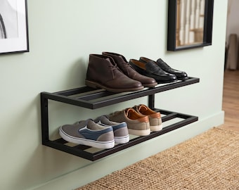 Handmade Metal Shoe Rack: Rustic Entryway Storage, Wall Mount Shoe Shelf for Your Hallway, Metal Mudroom Organizer