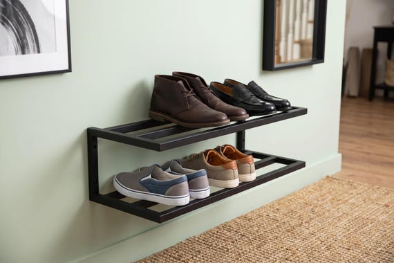 Handmade Metal Shoe Rack: Rustic Entryway Storage, Wall Mount Shoe Shelf for Your Hallway, Metal Mudroom Organizer