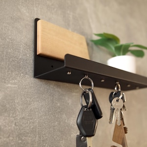 Unique key storage - Handmade Wooden Metal Magnetic Key Holder - Wall Mounted Entryway Organizer - Magnetic wall decor - Key rack organizer