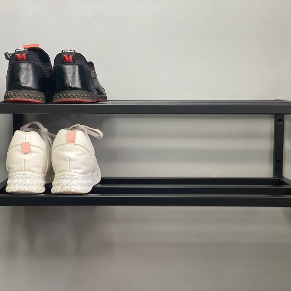 2 Tier shoe rack, Industrial metal shoe shelf, hallway decor, Wall mount shoe rack, hallway rustic shoe, Reclaimed custom shoe rack 2 tier