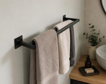 Suporte de toalha de parede, suporte de toalha de metal, armazenamento de toalhas para banheiro, organizador de toalhas moderno, decoração minimalista para banheiro, suporte de toalha preto