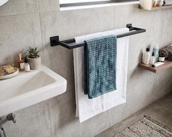 Suporte de toalha de parede, suporte de toalha de metal, armazenamento de toalhas para banheiro, organizador de toalhas moderno, decoração minimalista para banheiro, suporte de toalha preto