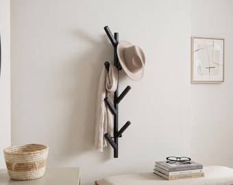 Minimalist Tree Coat Rack, Wall Mounted Metal Coat Hooks, Modern Entryway Storage, Hallway Jacket Rack