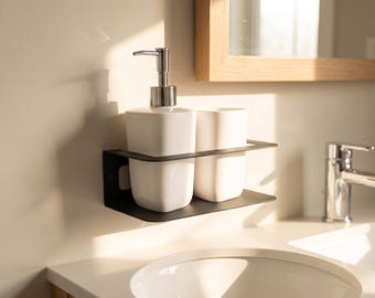 Minimalist Bathroom Shelf with Towel Bar, Metal Wall Shelf, Modern Bathroom Organizer, Floating Storage Shelf, Black Powder Coated Rack