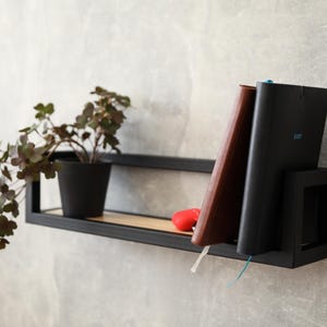 Wall Mounted Decorative Shelf, Modern Wood and Metal Display Shelf, Minimalist Floating Bookshelf for Living Room, Office or Entryway